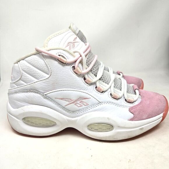 REEBOK Question Mid Allen Iverson Pink Toe White and Pink Sneakers Size 9.5 Mens - Picture 1 of 10